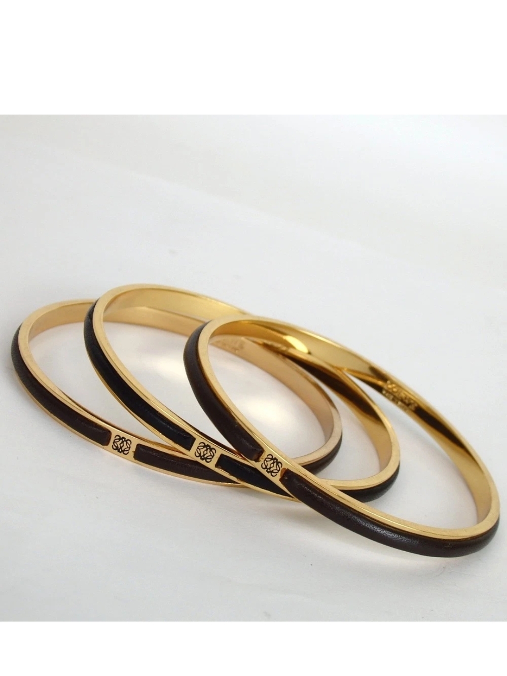 Loewe Gold-Tone Bangles with Black Enamel Trim - Set of Three